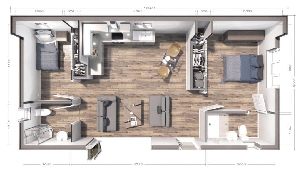 Floorplan of two-bedroom Sycamore granny annexe.
