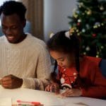 A family making christmas crafts
